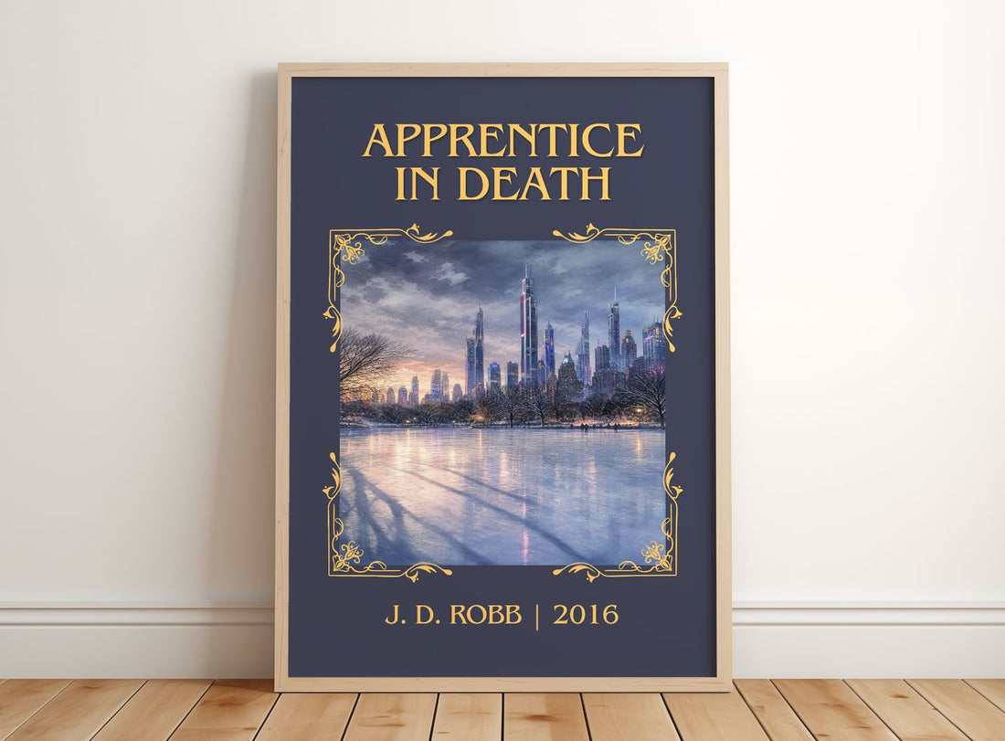 Apprentice In Death Classic Book Art Print by J. D. Robb – framed print leaning on a wooden floor
