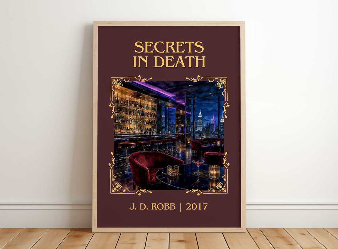 Secrets In Death Classic Book Art Print by J. D. Robb – framed print leaning on a wooden floor