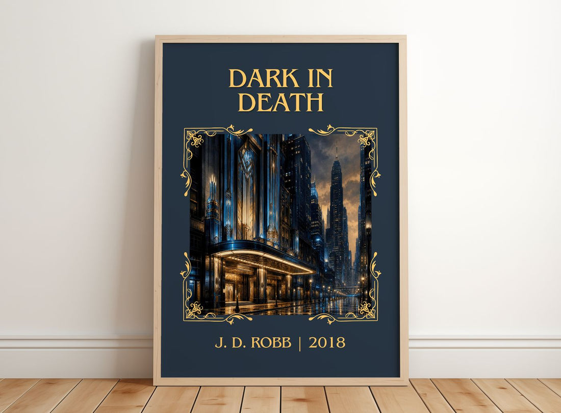 Dark In Death Classic Book Art Print by J. D. Robb – framed print leaning on a wooden floor