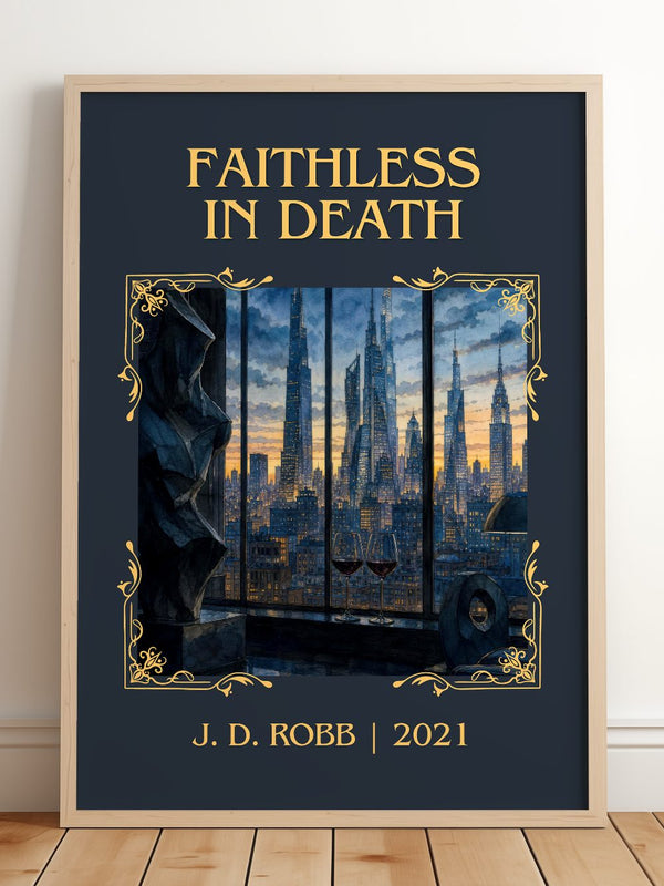 Faithless In Death Classic Book Art Print by J. D. Robb – framed print leaning on a wooden floor