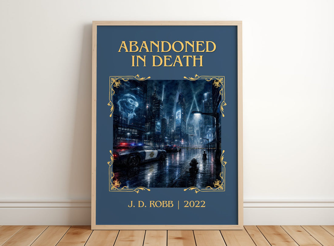 Abandoned In Death Classic Book Art Print by J. D. Robb – framed print leaning on a wooden floor