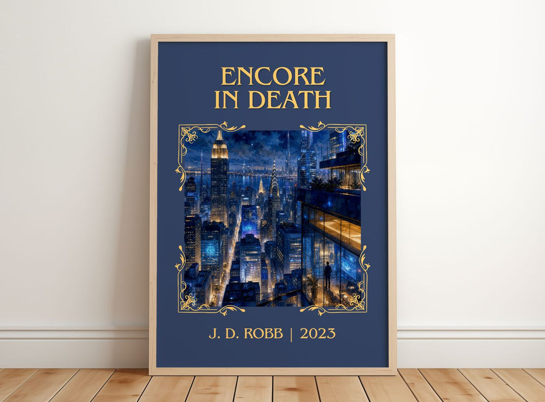 Encore In Death Classic Book Art Print by J. D. Robb – framed print leaning on a wooden floor