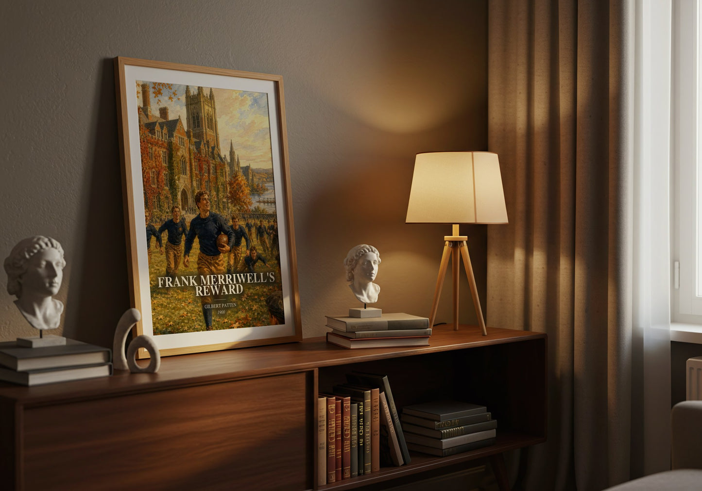 Frank Merriwell'S Reward watercolour print on bookshelf – Gilbert Patten fan gift