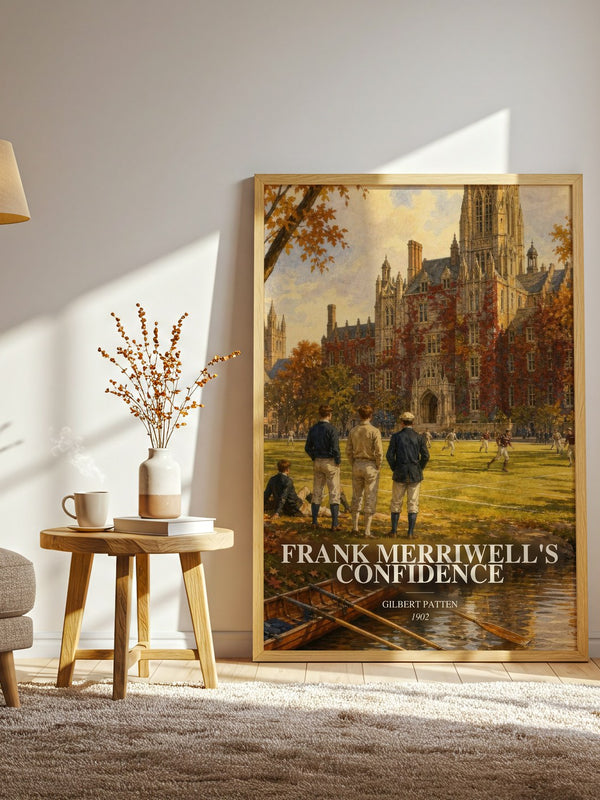 Frank Merriwell'S Confidence watercolour print in frame leaning in hallway – adventure wall art