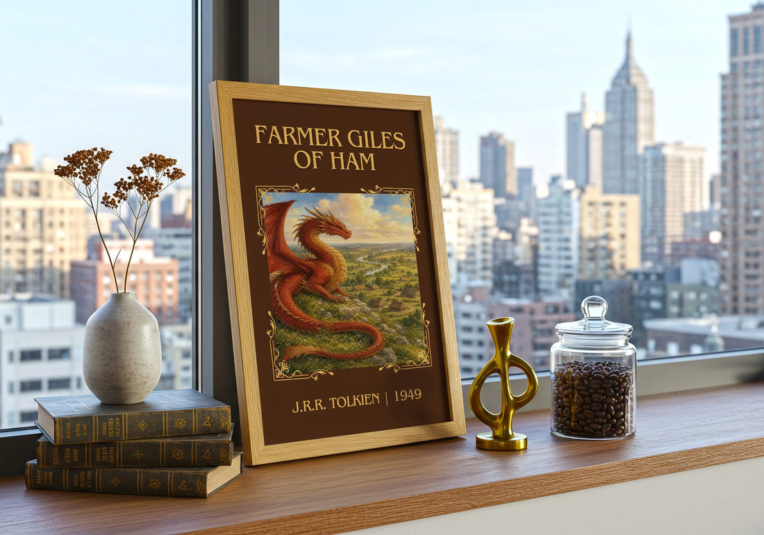 Farmer Giles Of Ham Classic Book Art Print by J.R.R. Tolkien – framed print on a city-view windowsill