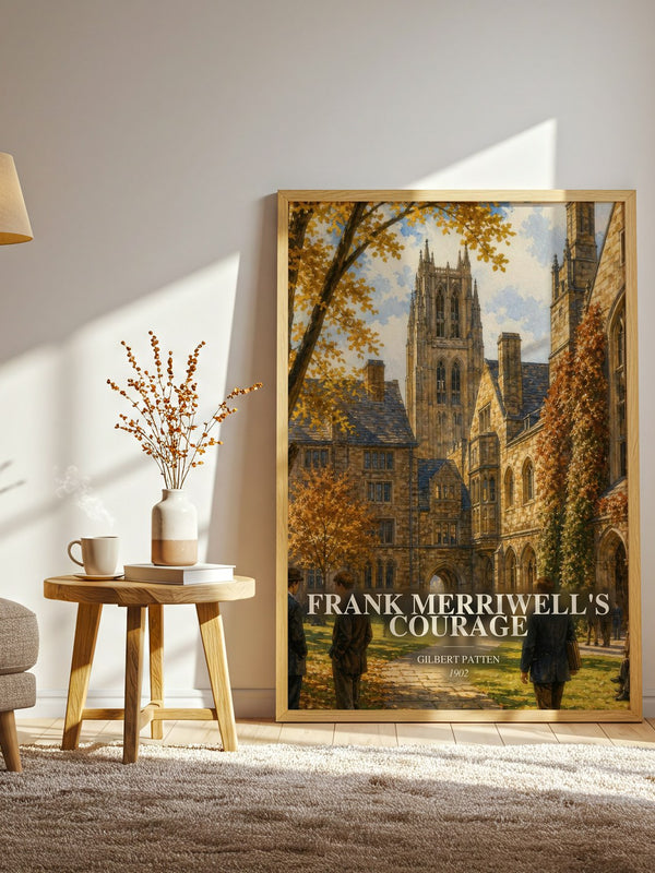Frank Merriwell'S Courage watercolour print in frame leaning in hallway – adventure wall art