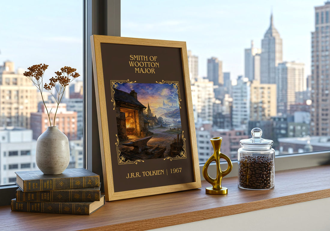 Smith Of Wootton Major Classic Book Art Print by J.R.R. Tolkien – framed print on a city-view windowsill