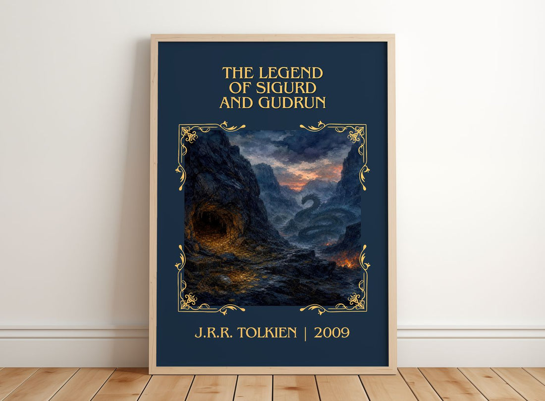 Legend Of Sigurd And Gudrún Classic Book Art Print by J.R.R. Tolkien – framed print leaning on a wooden floor