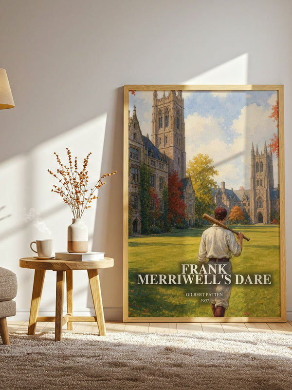 Frank Merriwell'S Dare watercolour print in frame leaning in hallway – adventure wall art