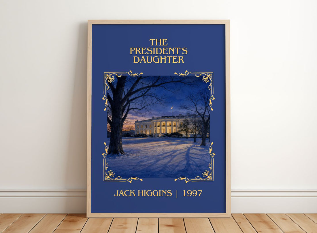The President's Daughter Classic Book Art Print by Jack Higgins – framed print leaning on a wooden floor