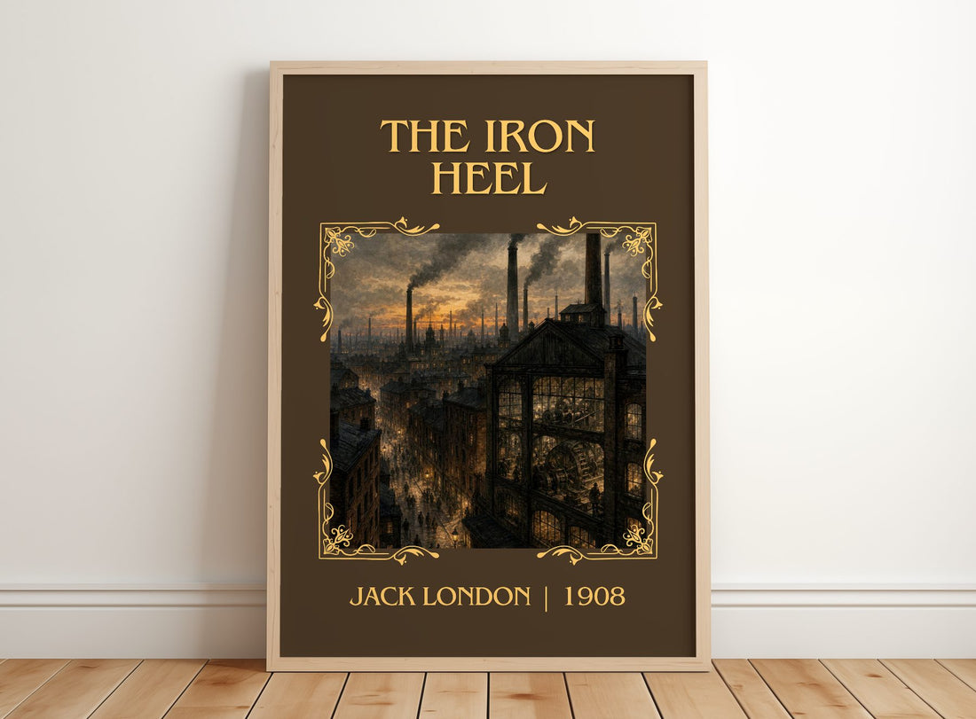 The Iron Heel Classic Book Art Print by Jack London – framed print leaning on a wooden floor