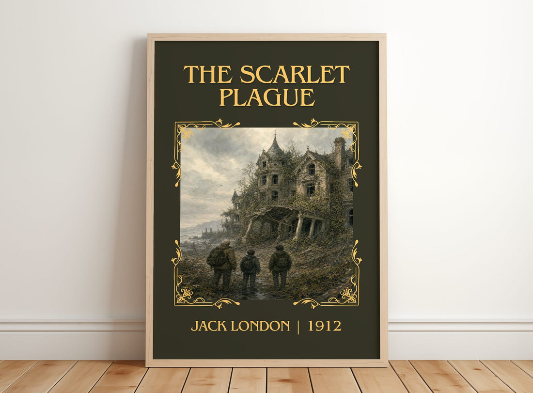 The Scarlet Plague Classic Book Art Print by Jack London – framed print leaning on a wooden floor