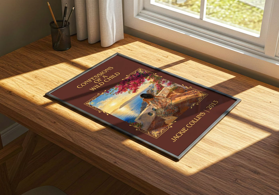 Confessions Of A Wild Child Classic Book Art Print by Jackie Collins – print on a sunlit desk