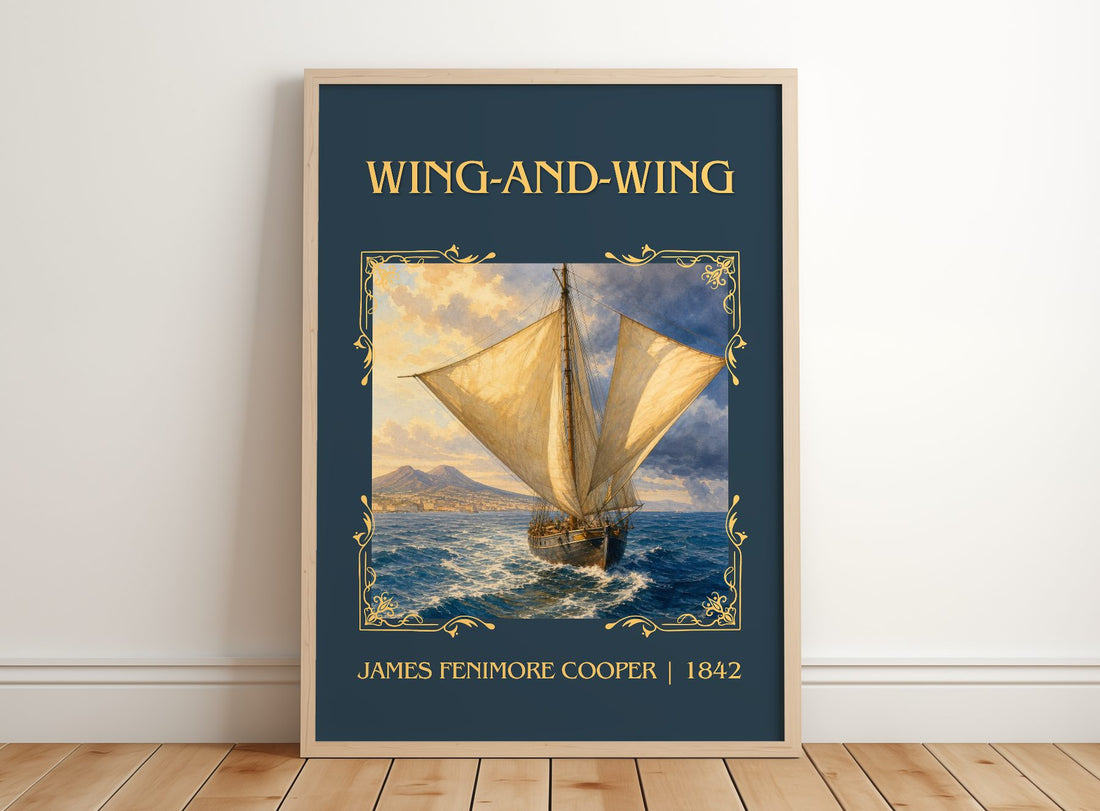 Wing-And-Wing Classic Book Art Print by James Fenimore Cooper – framed print leaning on a wooden floor