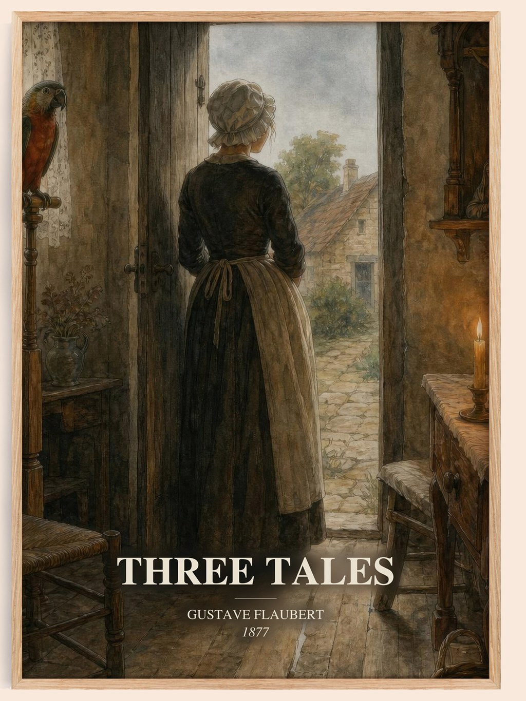 Three Tales watercolour book poster by Gustave Flaubert – framed literary art print