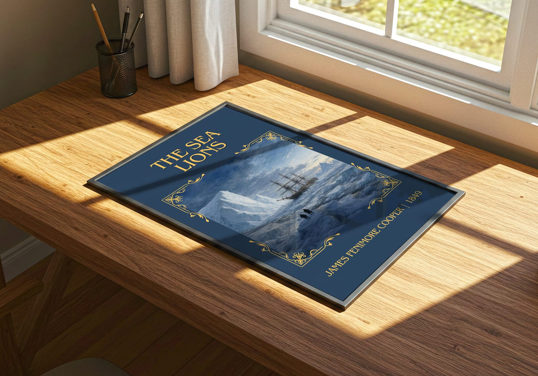 The Sea Lions Classic Book Art Print by James Fenimore Cooper – print on a sunlit desk