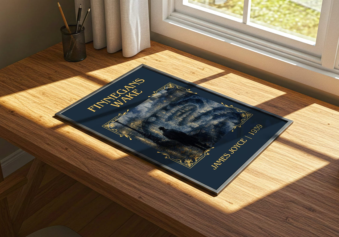 Finnegans Wake Classic Book Art Print by James Joyce – print on a sunlit desk