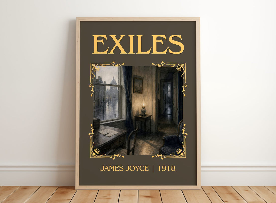 Exiles Classic Book Art Print by James Joyce – framed print leaning on a wooden floor