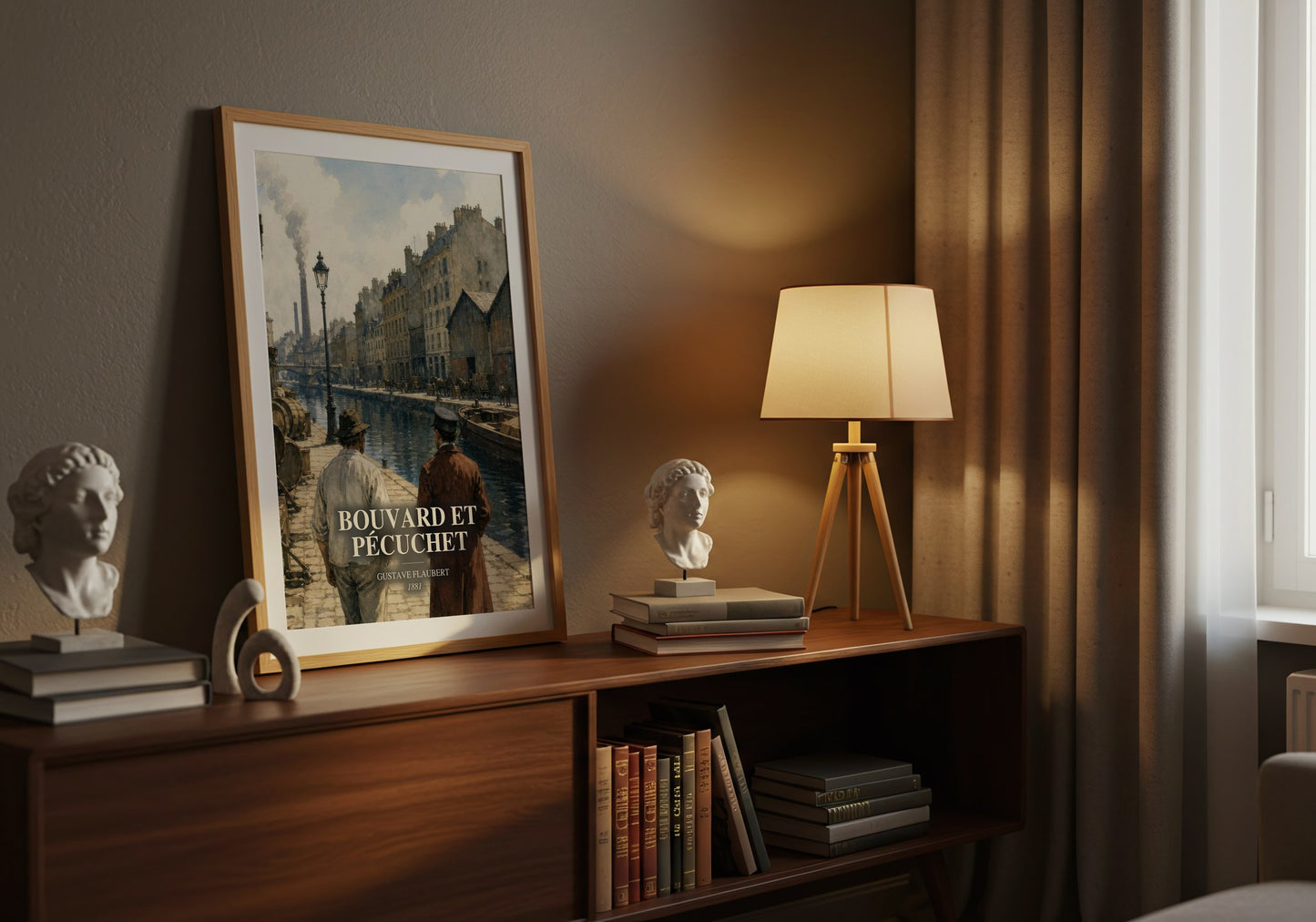 Bouvard Et Pécuchet watercolour print on bookshelf – Gustave Flaubert fan gift