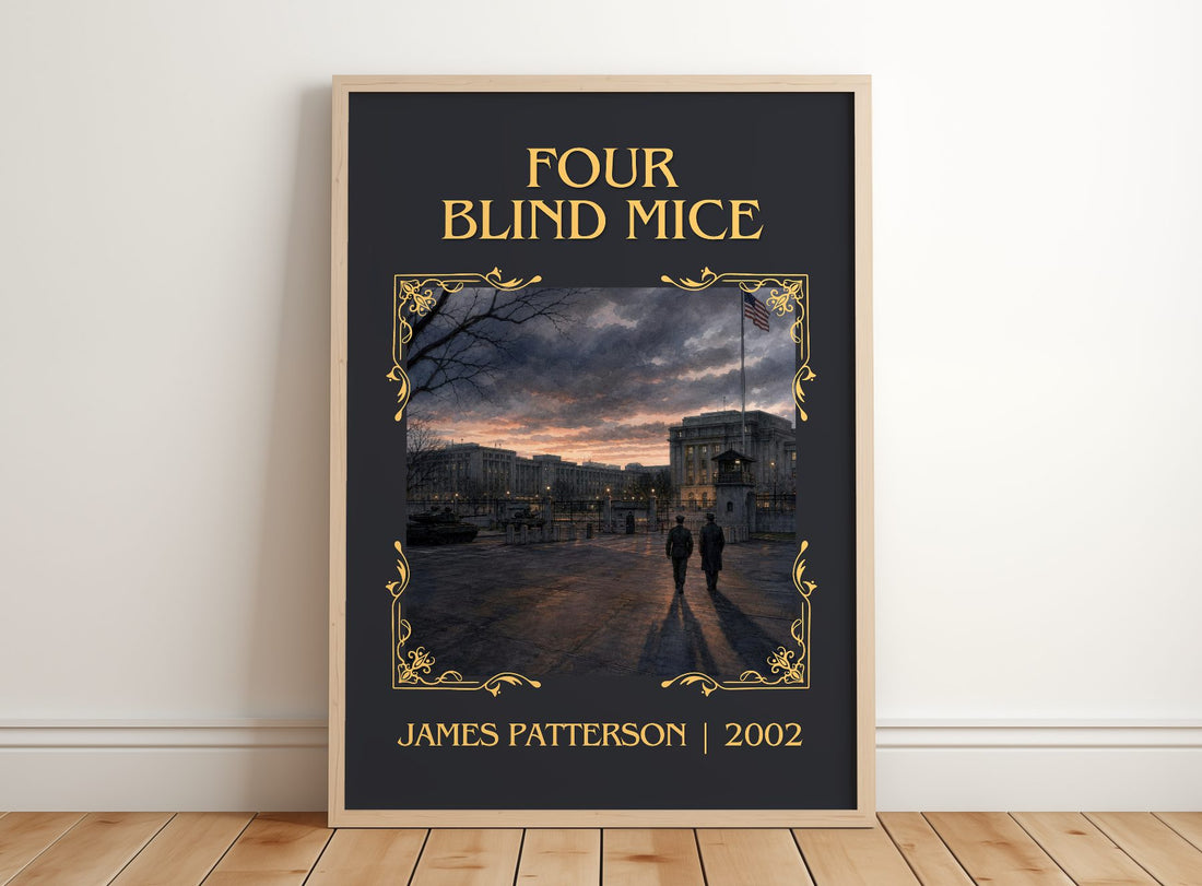 Four Blind Mice Classic Book Art Print by James Patterson – framed print leaning on a wooden floor