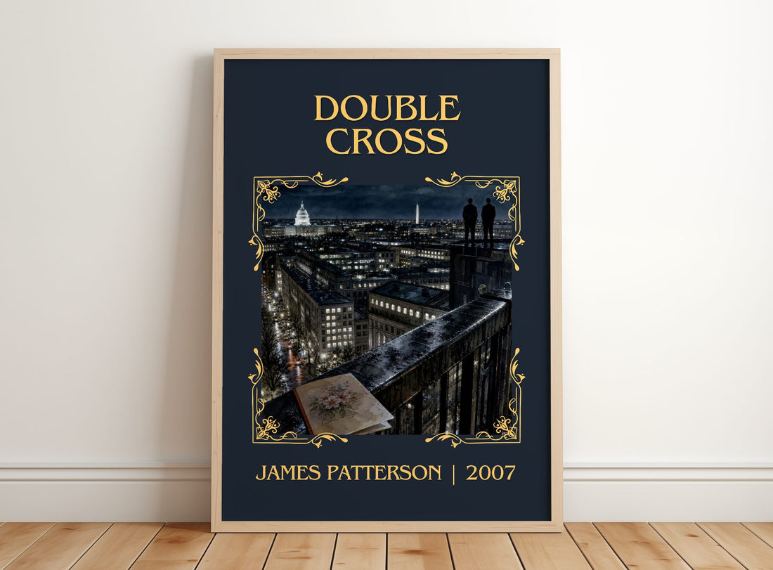 Double Cross Classic Book Art Print by James Patterson – framed print leaning on a wooden floor