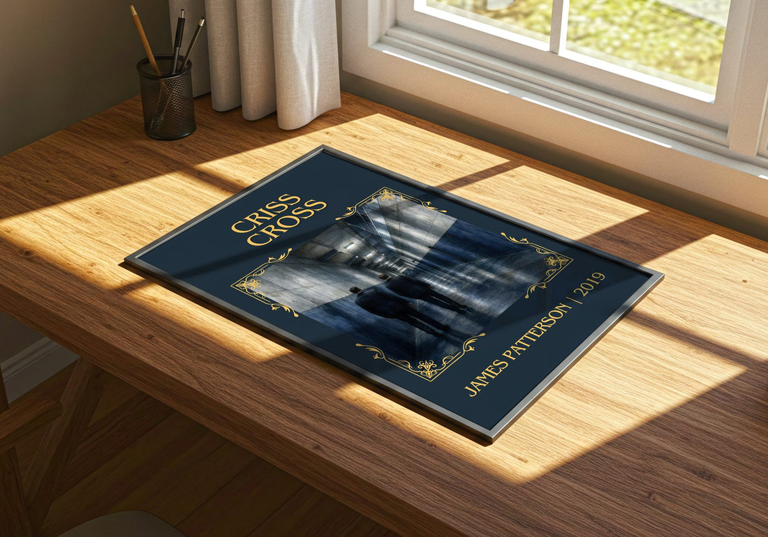 Criss Cross Classic Book Art Print by James Patterson – print on a sunlit desk