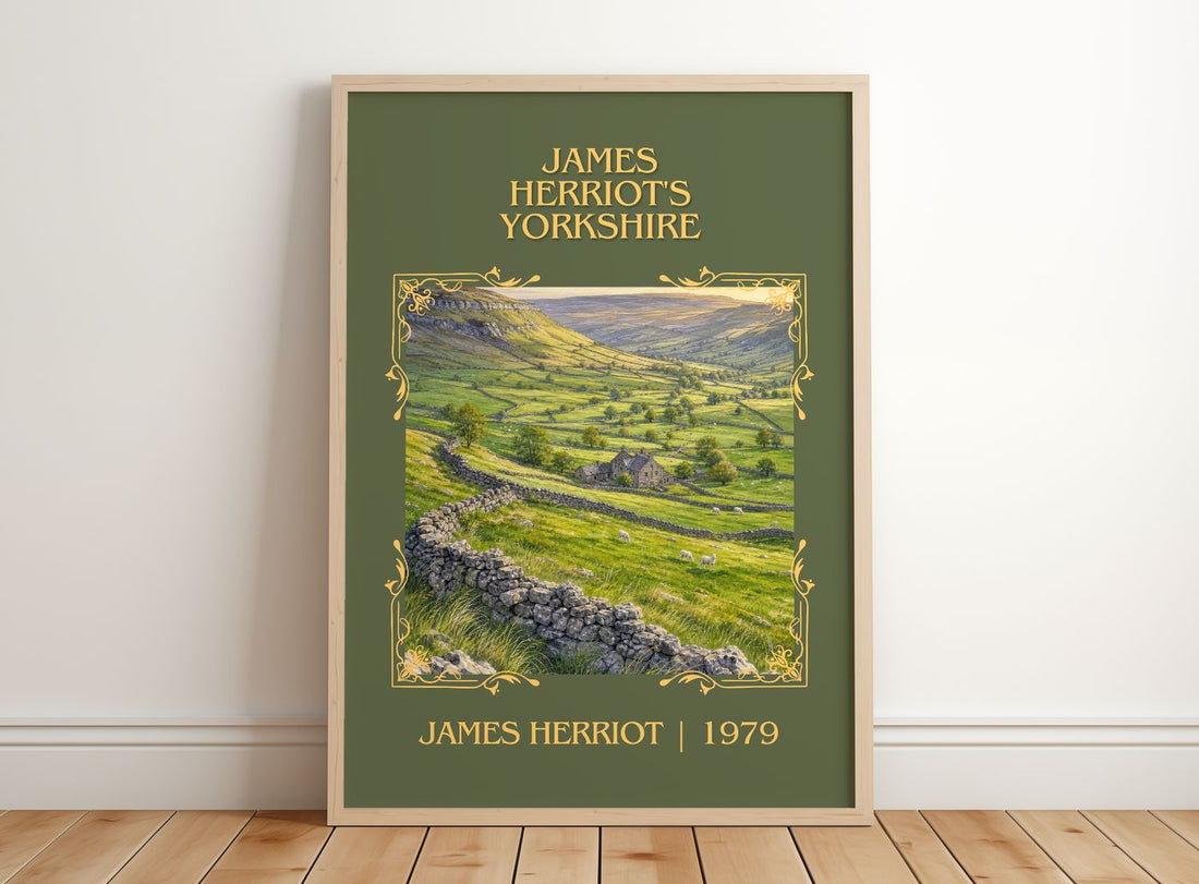 James Herriot's Yorkshire Classic Book Art Print by James Herriot – framed print leaning on a wooden floor