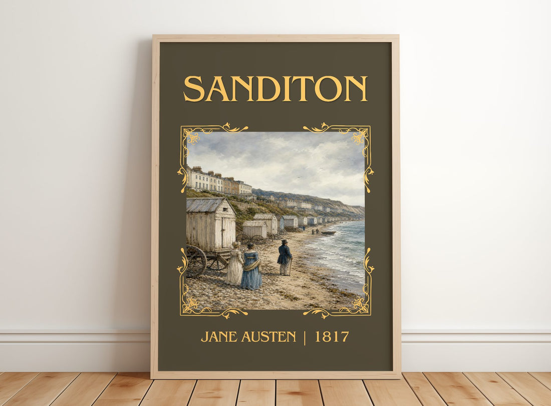 Sanditon Classic Book Art Print by Jane Austen – framed print leaning on a wooden floor