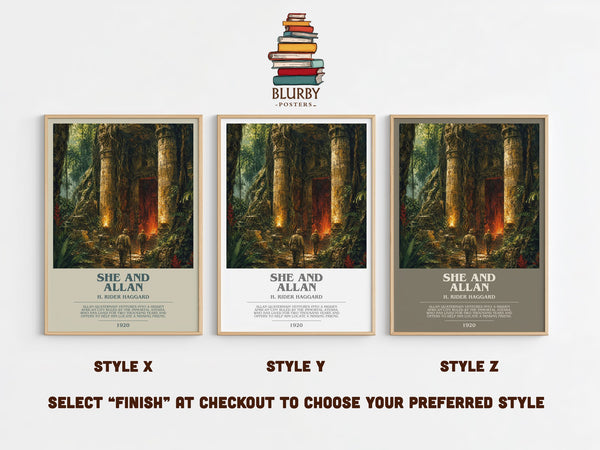 She And Allan bookish print in frame leaning in hallway – adventure wall art