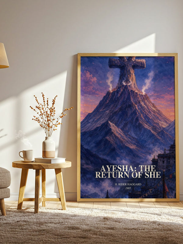 Ayesha: The Return Of She watercolour print in frame leaning in hallway – adventure wall art