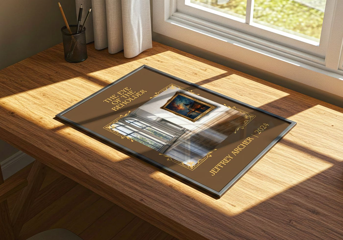 The Eye Of The Beholder Classic Book Art Print by Jeffrey Archer – print on a sunlit desk