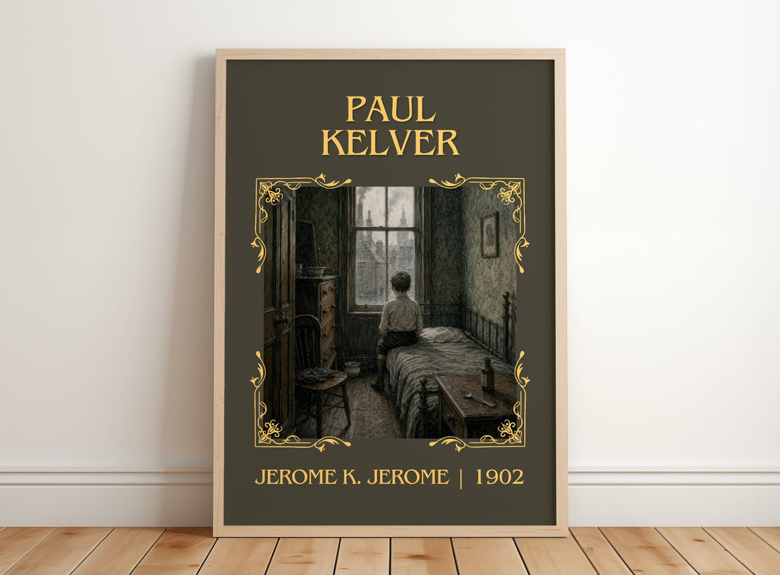 Paul Kelver Classic Book Art Print by Jerome K. Jerome – framed print leaning on a wooden floor