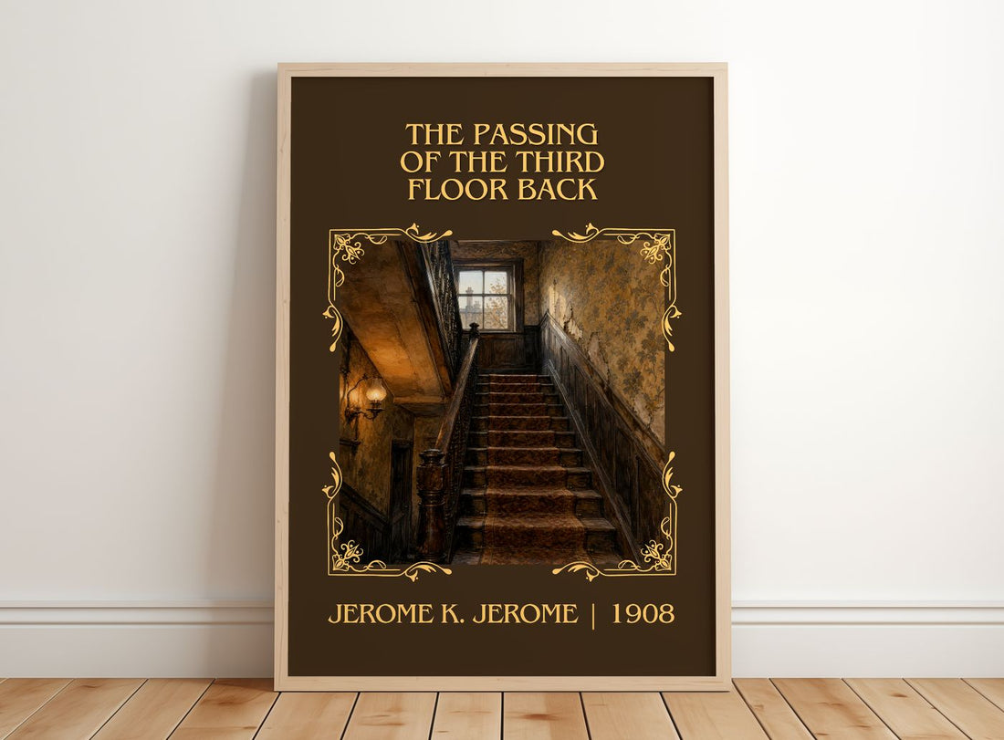 Passing Of The Third Floor Back Classic Book Art Print by J. Jerome – framed print leaning on a wooden floor