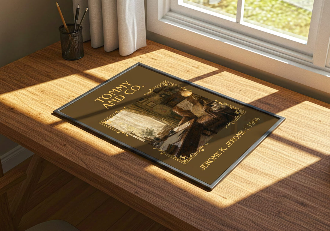 Tommy And Co. Classic Book Art Print by Jerome K. Jerome – print on a sunlit desk