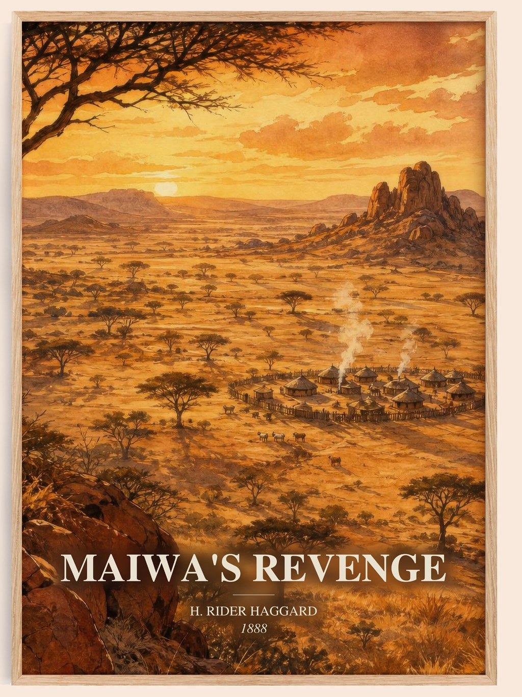 Maiwa'S Revenge watercolour book poster by H. Rider Haggard – framed literary art print