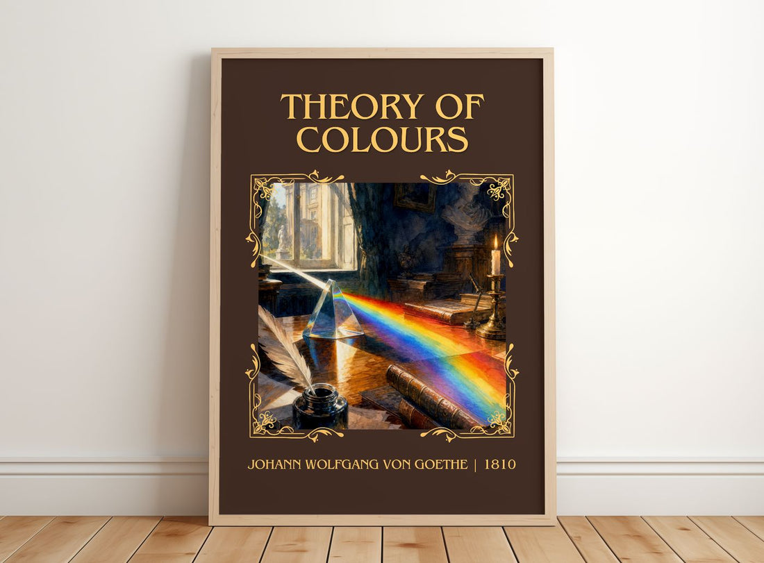 Theory Of Colours Classic Book Art Print by Johann Wolfgang Von Goethe – framed print leaning on a wooden floor