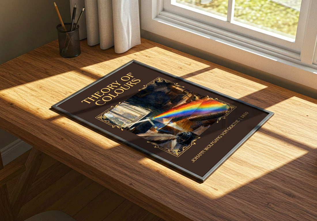 Theory Of Colours Classic Book Art Print by Johann Wolfgang Von Goethe – print on a sunlit desk