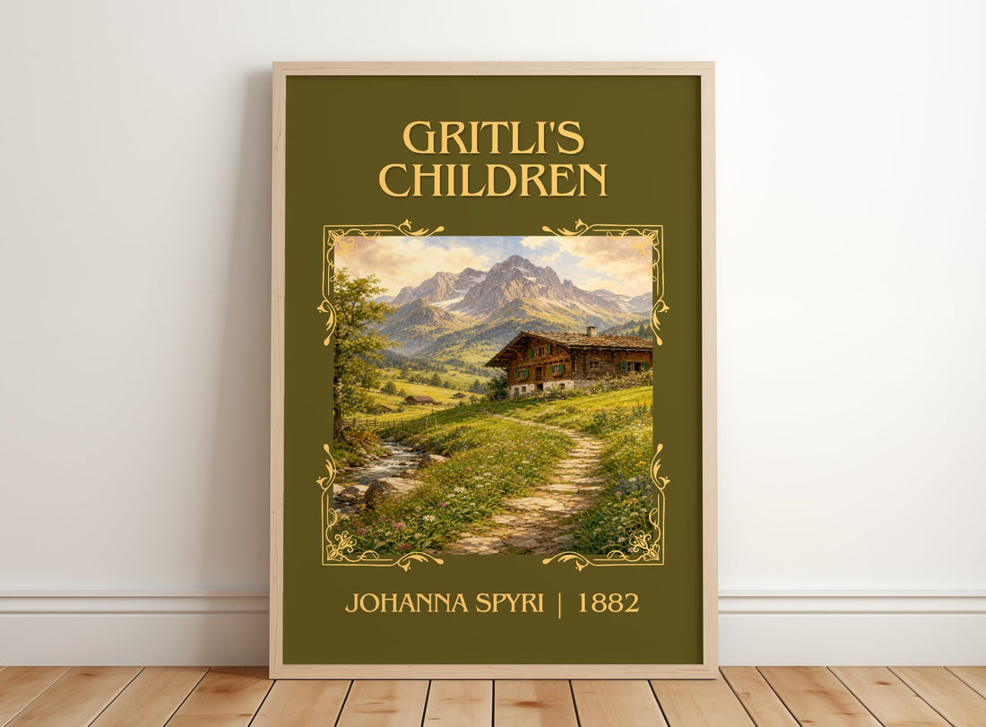 Gritli's Children Classic Book Art Print by Johanna Spyri – framed print leaning on a wooden floor