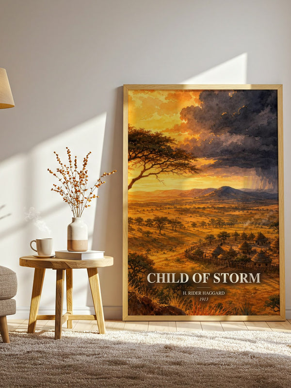Child Of Storm watercolour print in frame leaning in hallway – adventure wall art