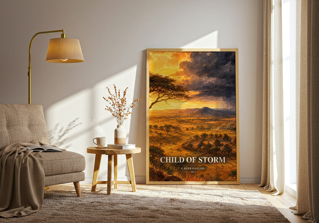 Child Of Storm watercolour print in frame leaning in hallway – adventure wall art (mockup)