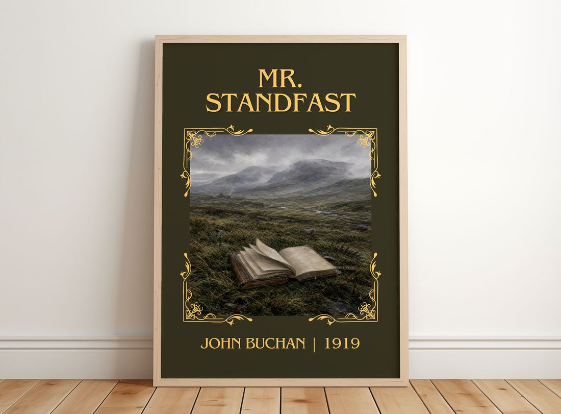 Mr. Standfast Classic Book Art Print by John Buchan – framed print leaning on a wooden floor