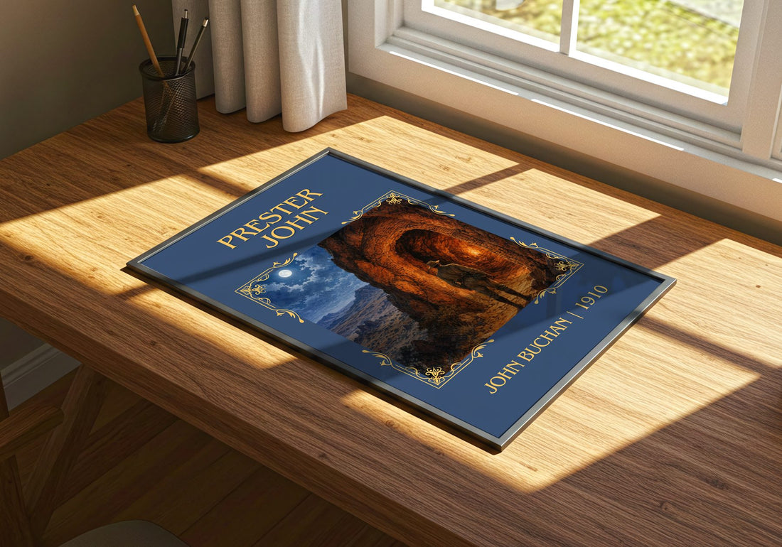 Prester John Classic Book Art Print by John Buchan – print on a sunlit desk