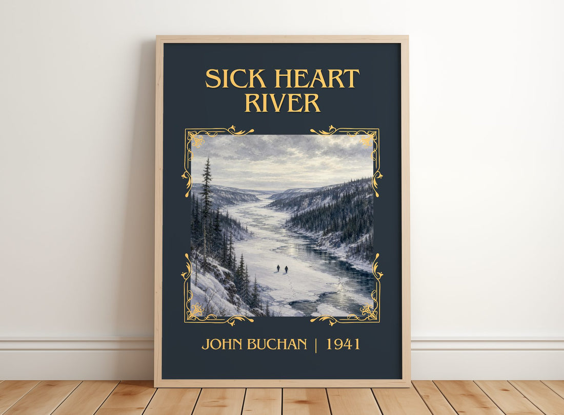 Sick Heart River Classic Book Art Print by John Buchan – framed print leaning on a wooden floor