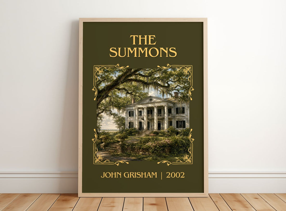 The Summons Classic Book Art Print by John Grisham – framed print leaning on a wooden floor