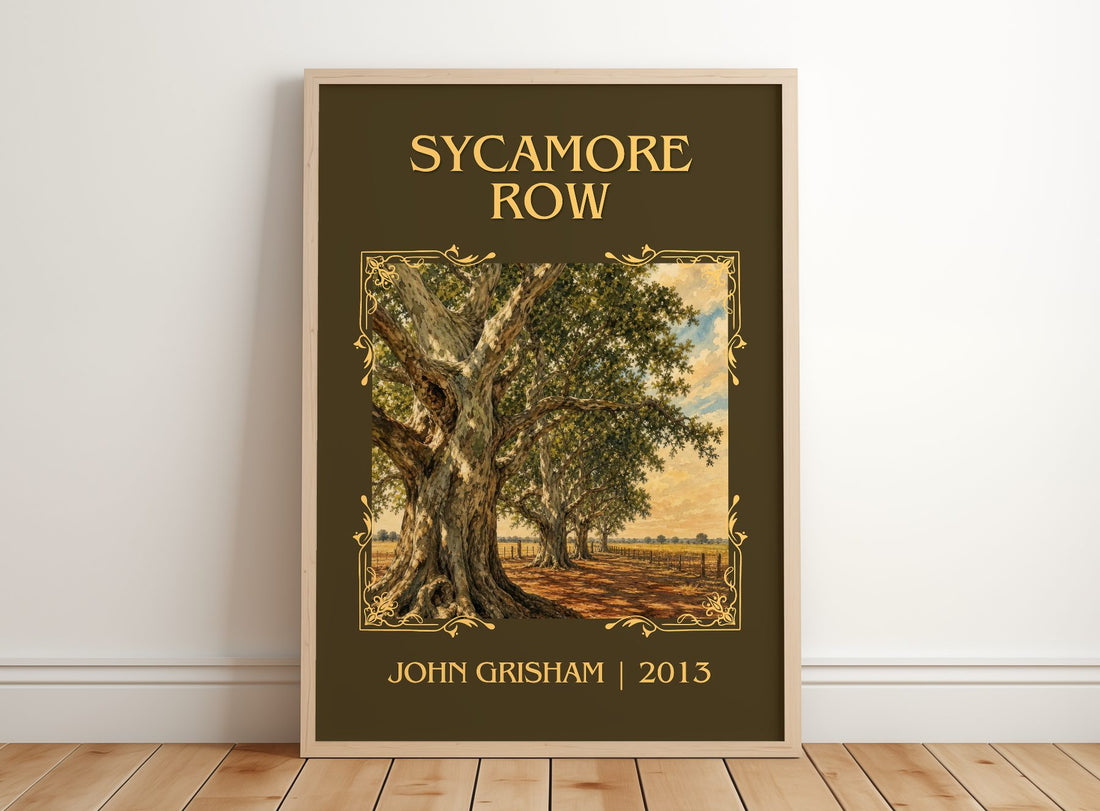 Sycamore Row Classic Book Art Print by John Grisham – framed print leaning on a wooden floor