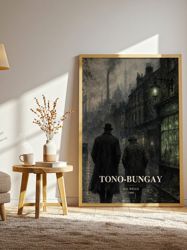 Tono-Bungay watercolour print in frame leaning in hallway – satire wall art