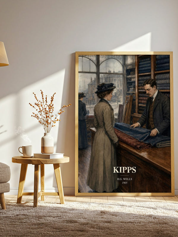 Kipps watercolour print in frame leaning in hallway – coming of age wall art