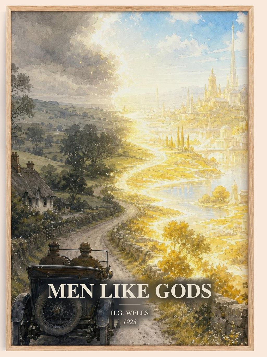 Men Like Gods watercolour book poster by H.G. Wells – framed literary art print