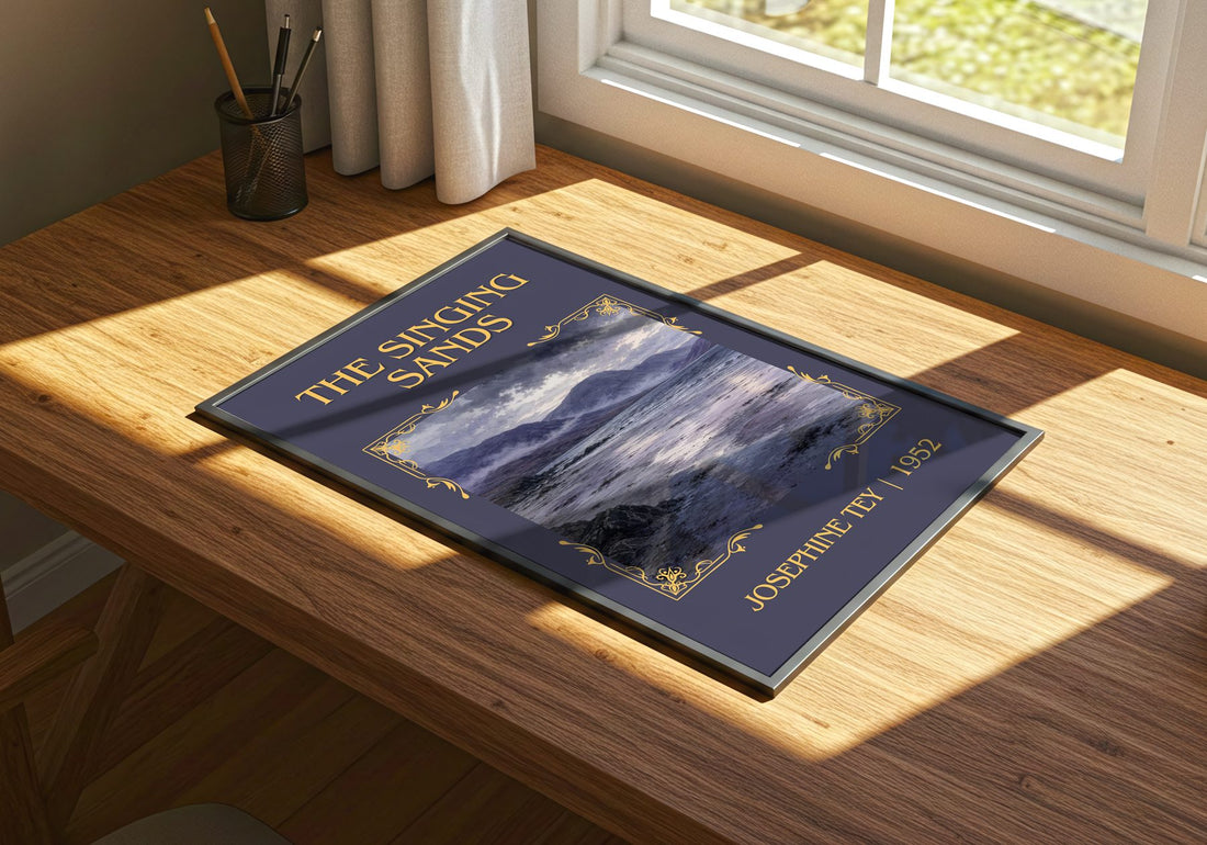 The Singing Sands Classic Book Art Print by Josephine Tey – print on a sunlit desk