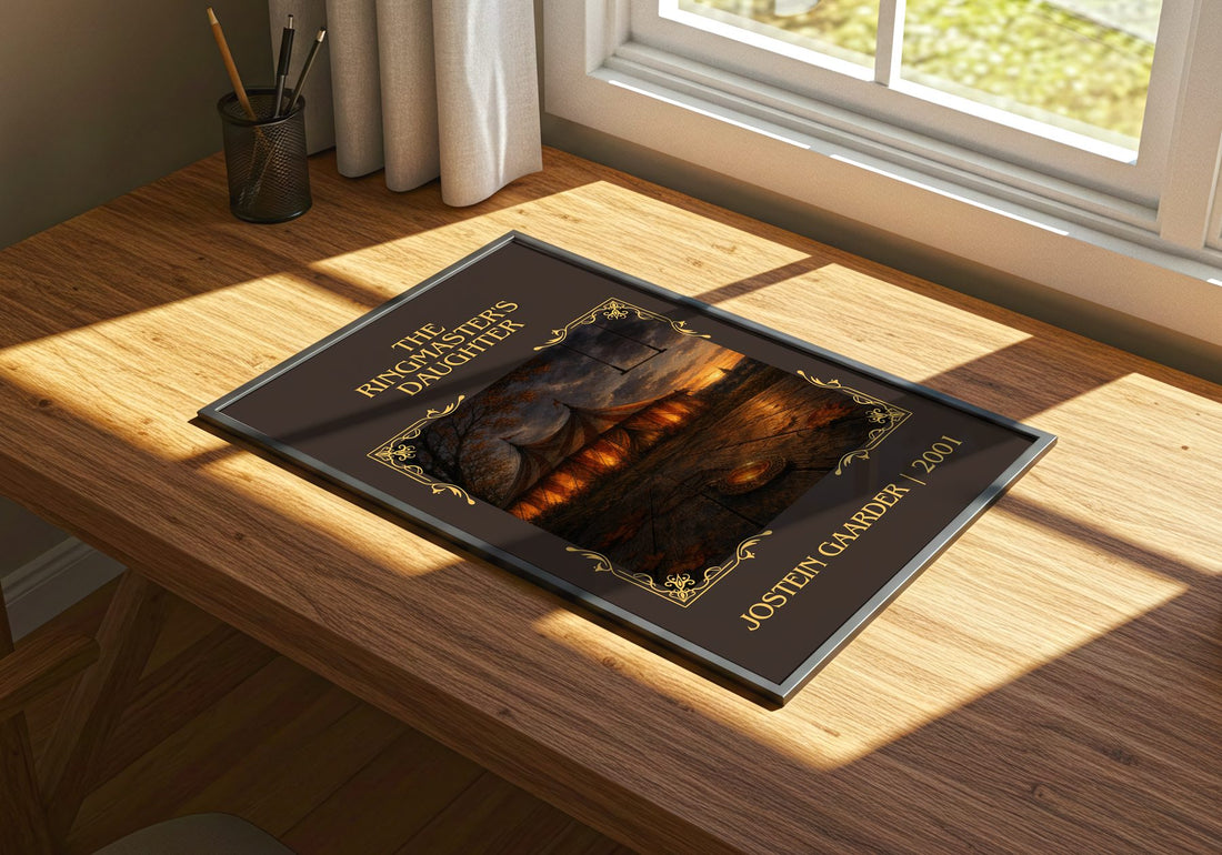 The Ringmaster's Daughter Classic Book Art Print by Jostein Gaarder – print on a sunlit desk